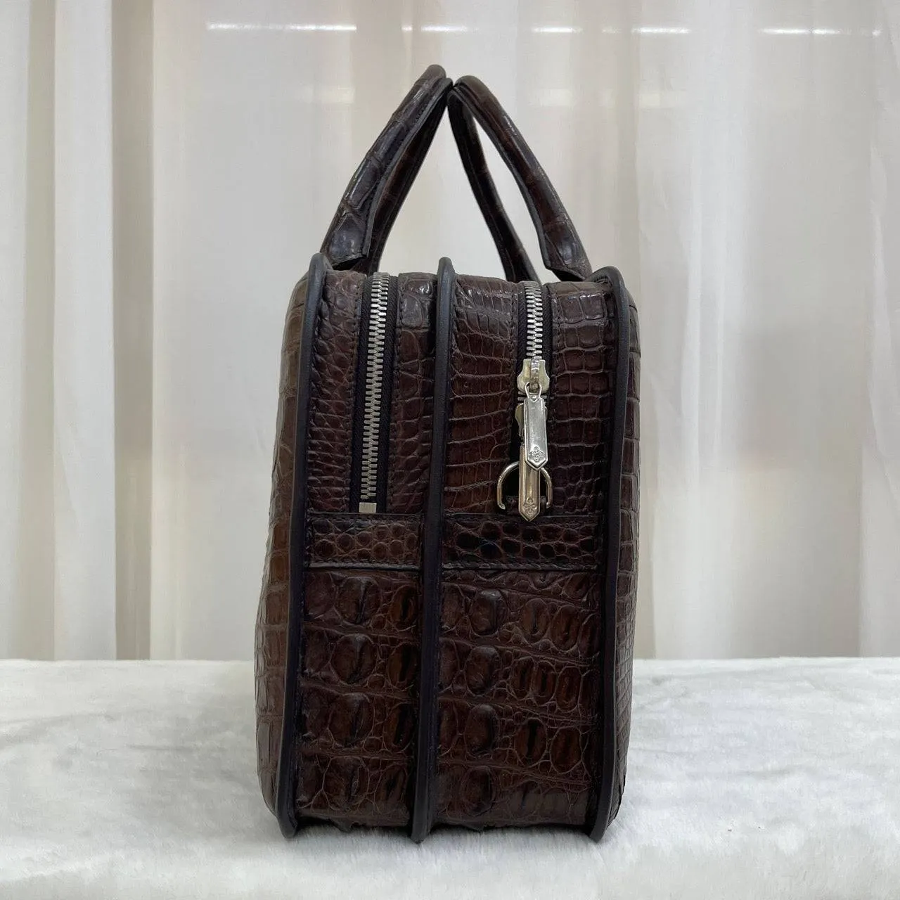 Men's Crocodile Leather Large Double Zipper  Briefcase