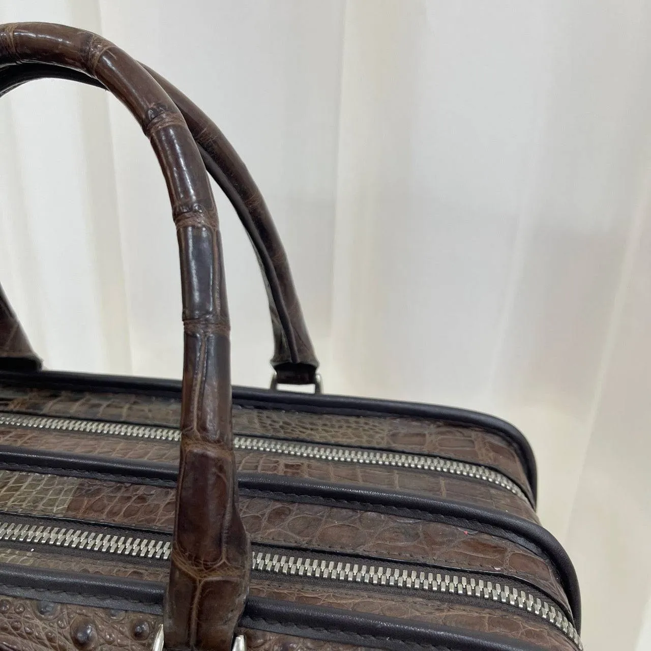 Men's Crocodile Leather Large Double Zipper  Briefcase