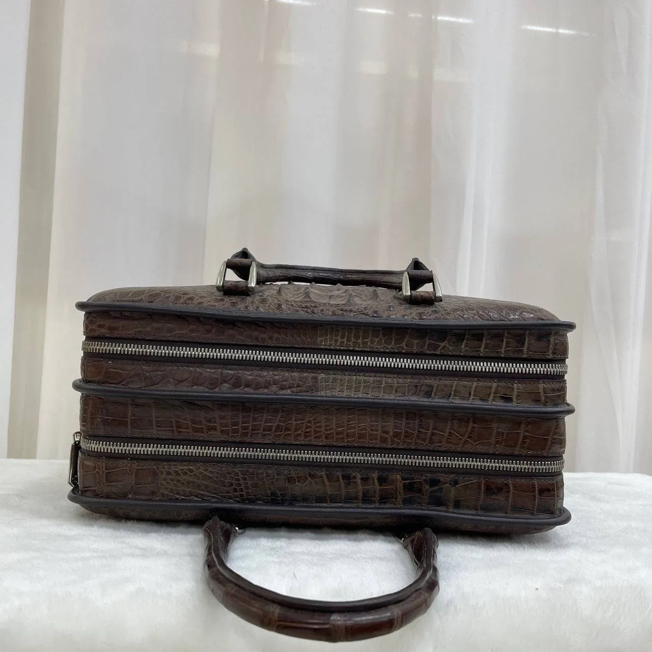 Men's Crocodile Leather Large Double Zipper  Briefcase
