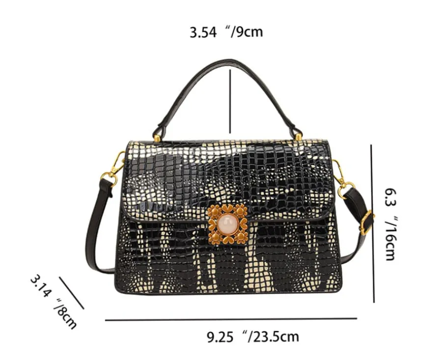 Metallic Silver Womens Crocodile Pattern Pu Leather Messenger Bag