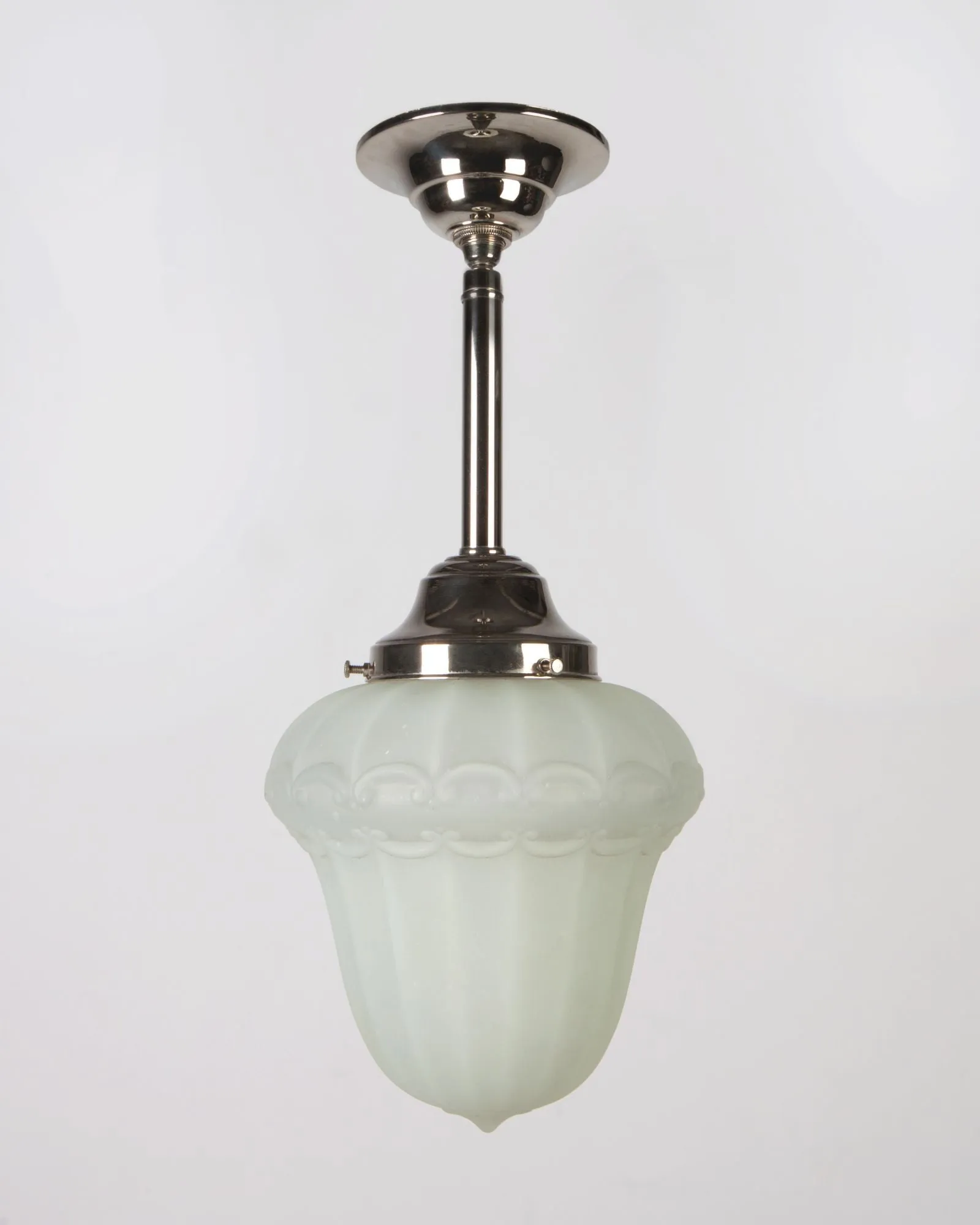 Milk Glass Pendant with Scroll Details
