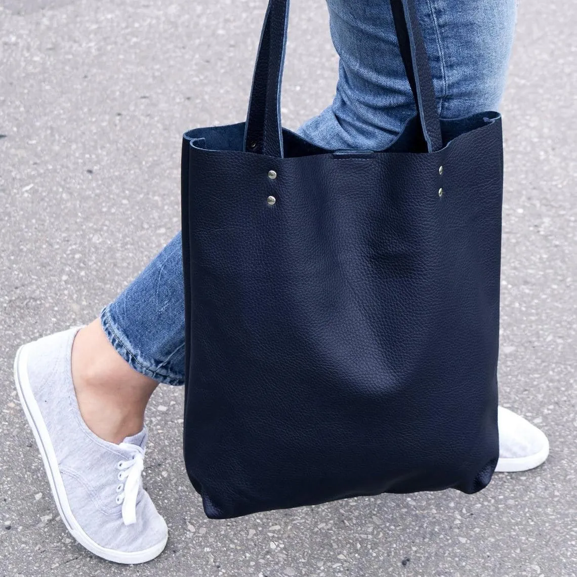 Minimal Rectangular Leather Tote Bag