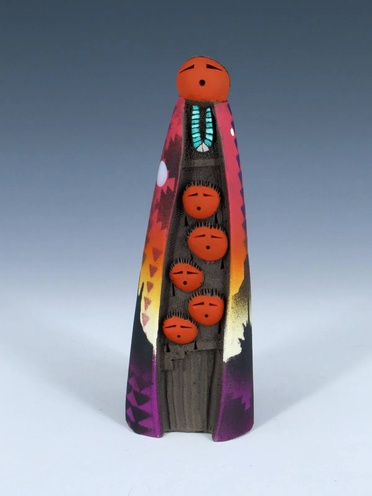 Native American Clay Mother Five Baby Pottery Figural Doll