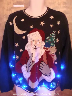 Naughty or Nice Santa Cute Christmas Sweater with Lights