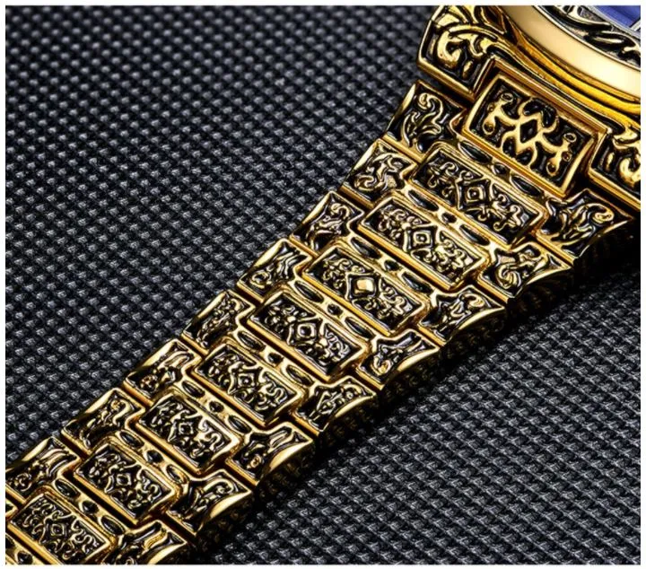 ONOLA   Retro Stainless Steel Water Resistant Men's Watch Uniquely Carved Band & Face