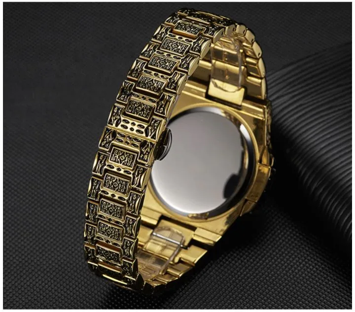 ONOLA   Retro Stainless Steel Water Resistant Men's Watch Uniquely Carved Band & Face