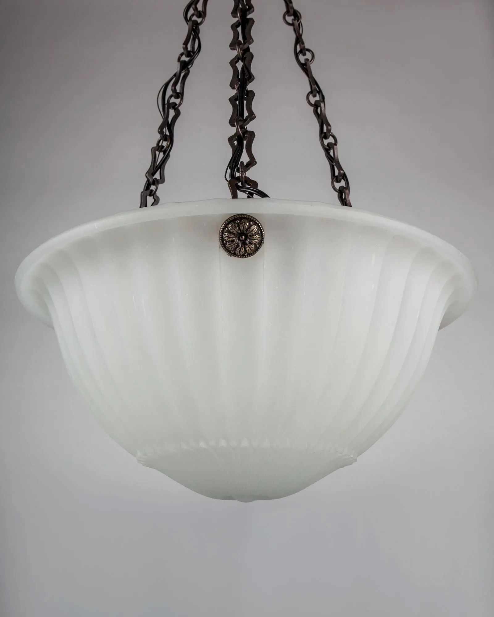 Opaline Dome Chandelier with Foliate Details