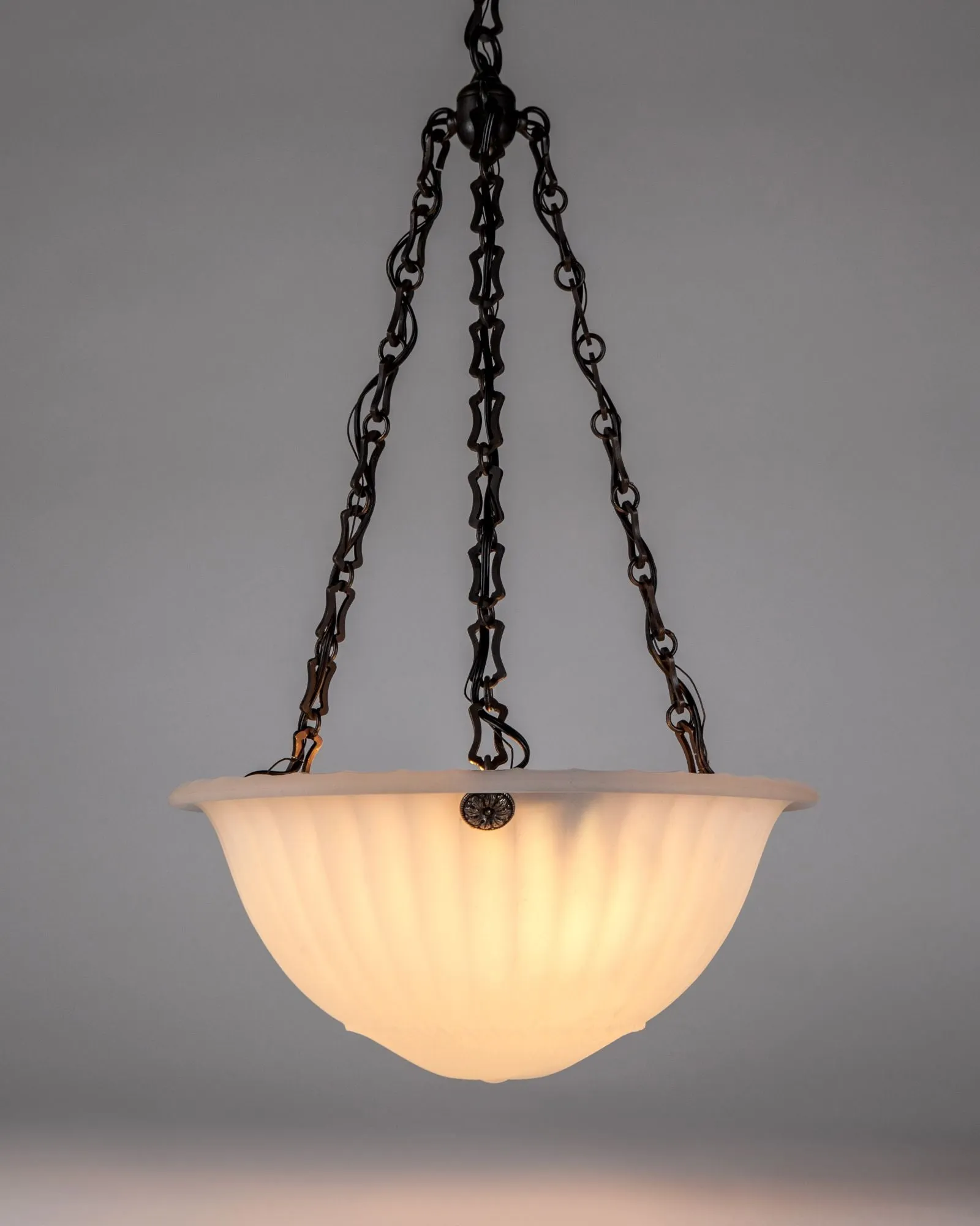 Opaline Dome Chandelier with Foliate Details