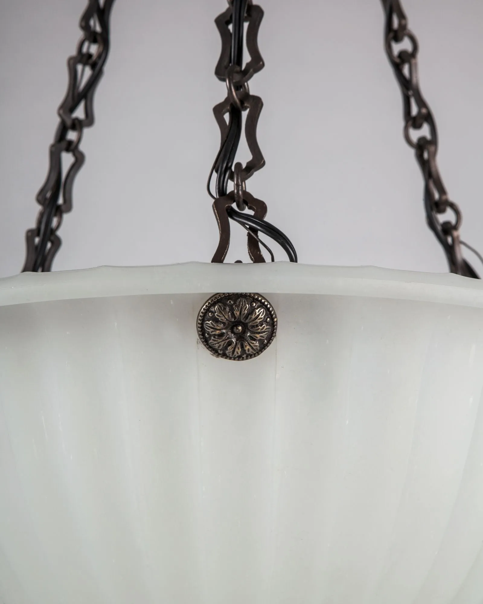 Opaline Dome Chandelier with Foliate Details
