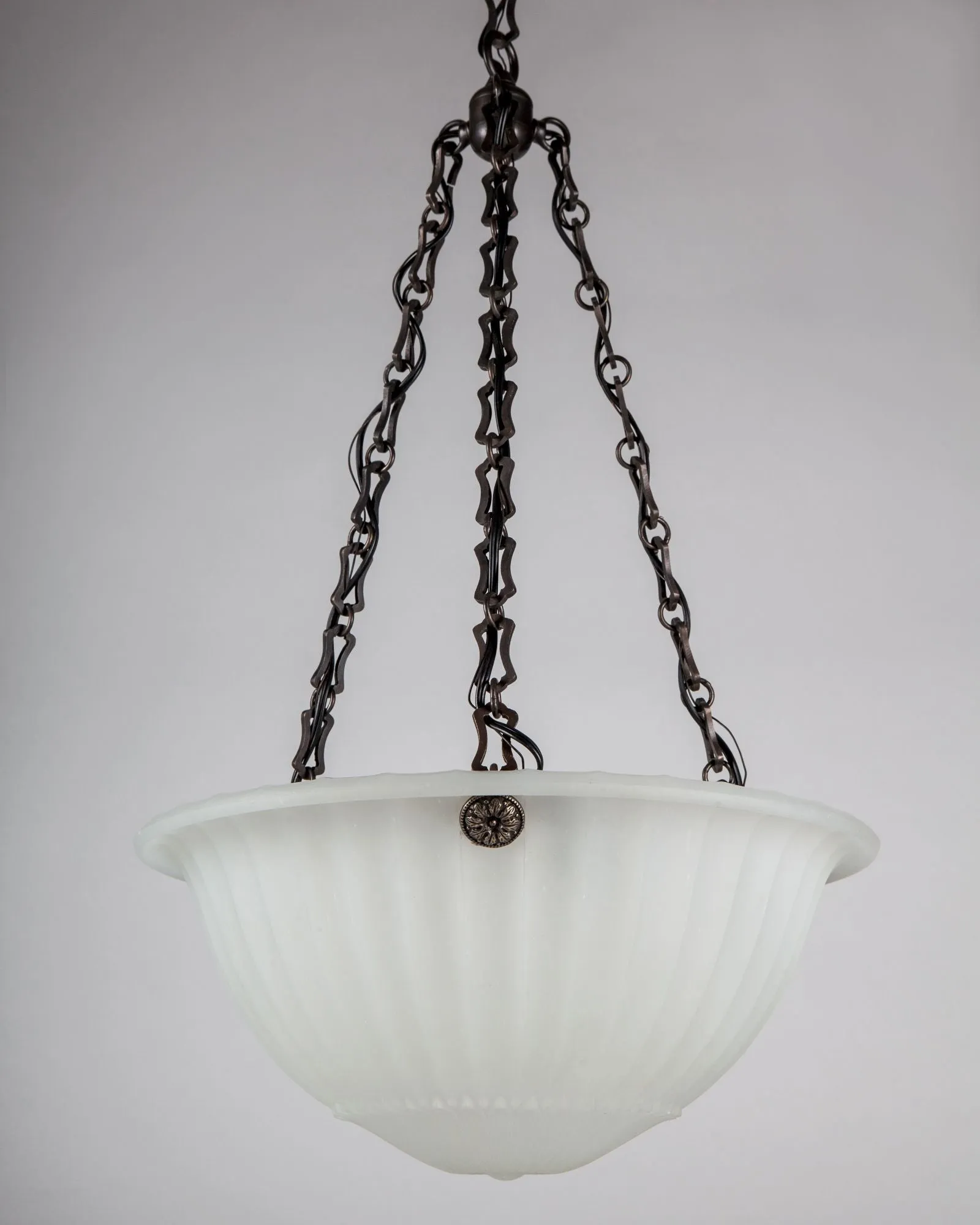 Opaline Dome Chandelier with Foliate Details