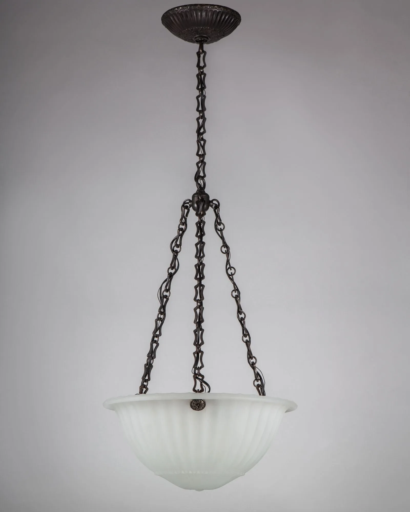 Opaline Dome Chandelier with Foliate Details