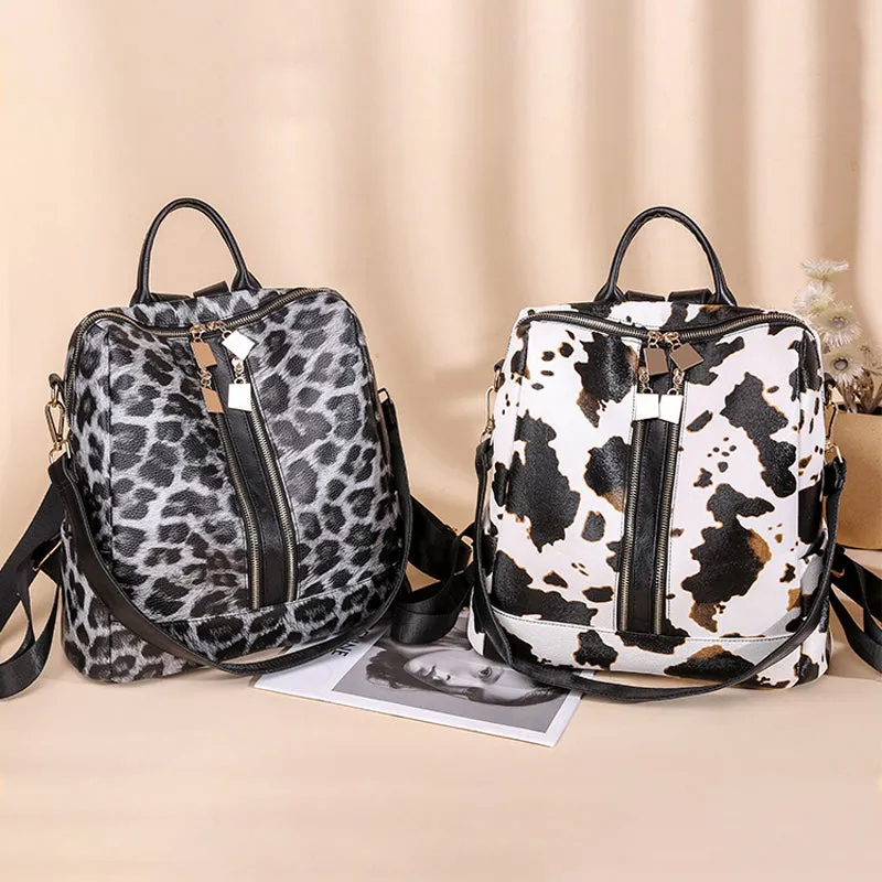 Paziye Leopard Print Cow Backpack