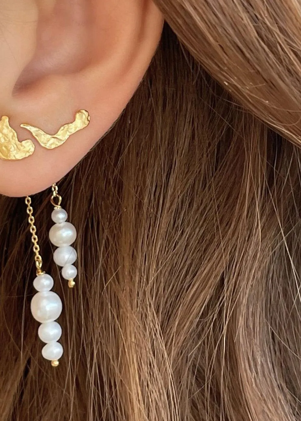 Pearl Berries Behind Ear Earring - Goldplated