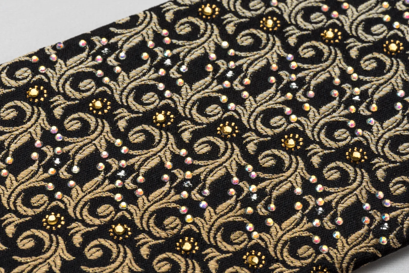 Pierre Cardin Rhinestone Necktie Golden Leaf On Black With Silver Sparkles