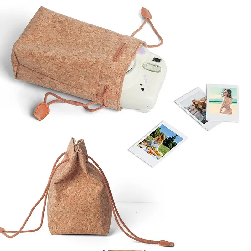 Pikxi BS-08 Cute Cork Drawstring Camera Storage Bag for Fujifilm Instax Mini 11 Instant Camera