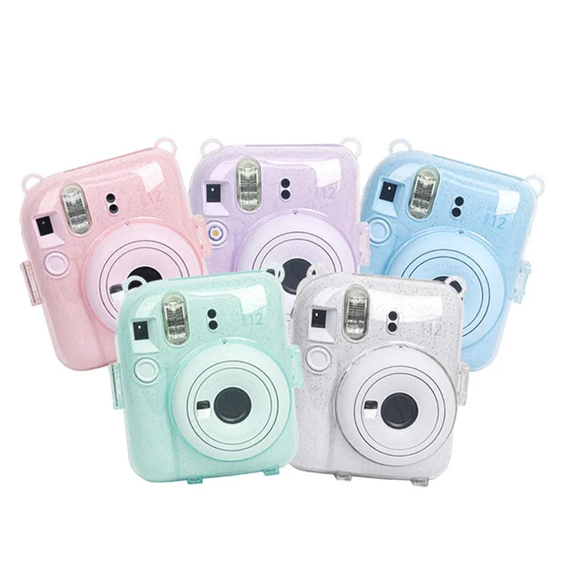 Pikxi CM12 Fujifilm Instax Mini 12 Protective Glitter Crystal Transparent Camera Case Bag Dust and Scratch Proof with Shoulder Strap (Available in Different Colors)