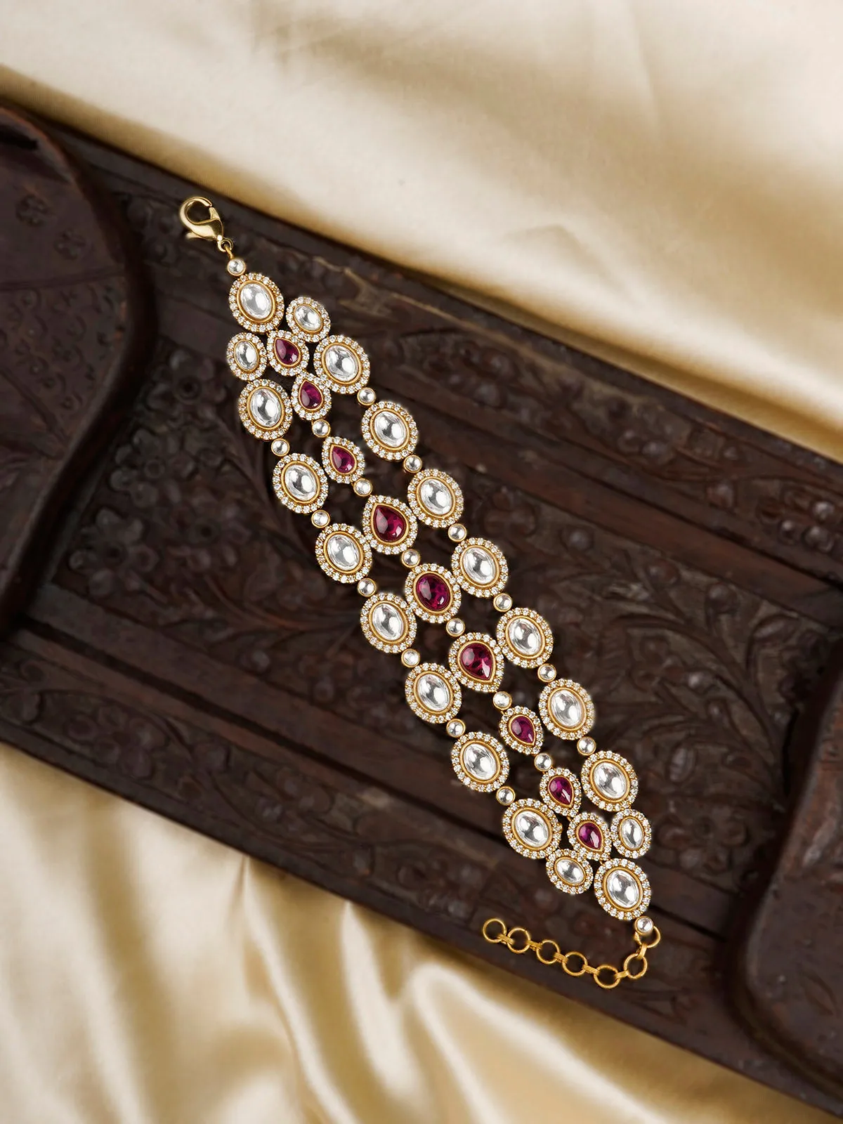 Pink Color Gold Plated Faux Polki Bracelet - PK-BRAC1WP