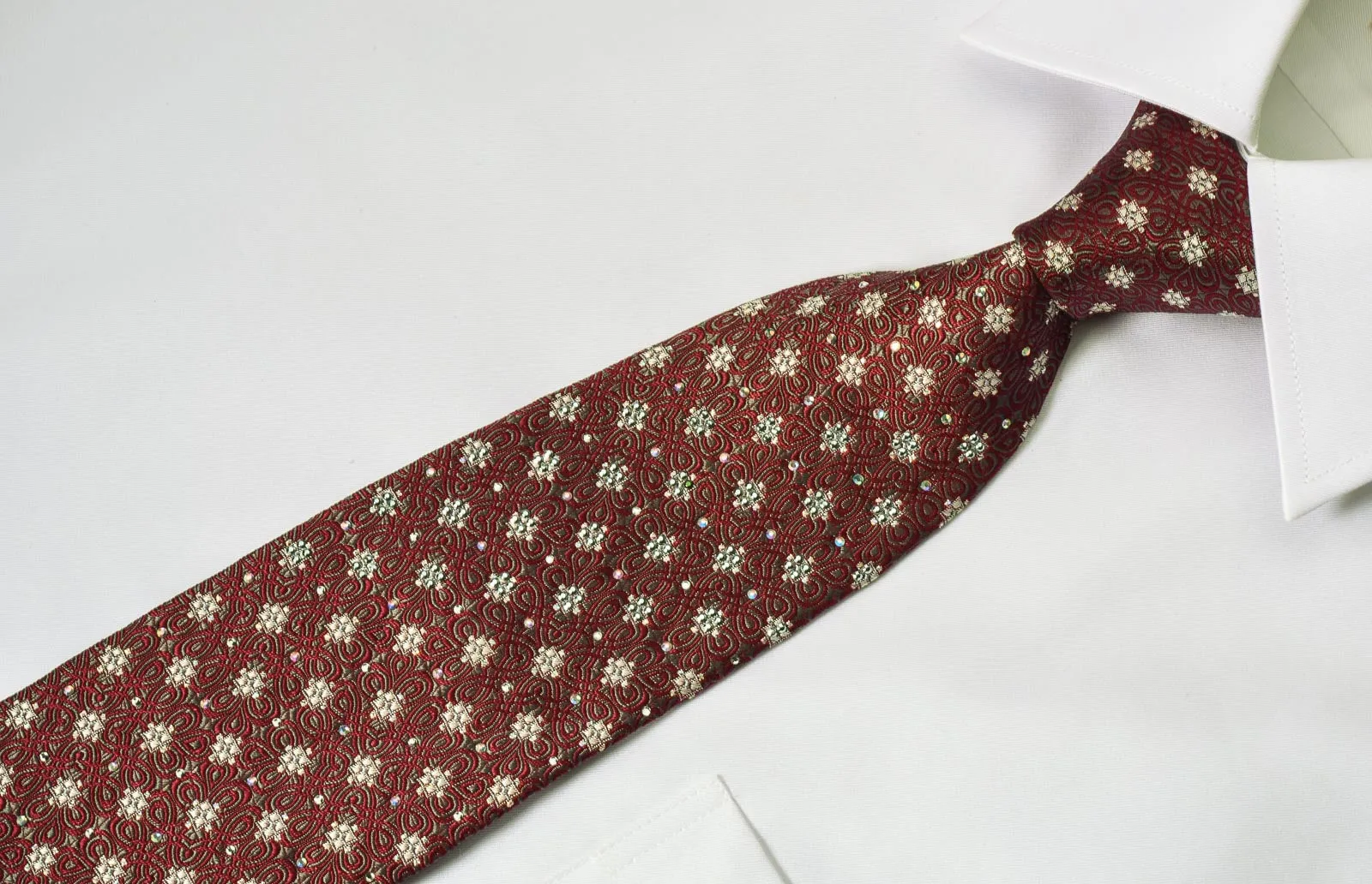 Premierlux Silk Necktie Silver Burgundy Knot With Silver Sparkles