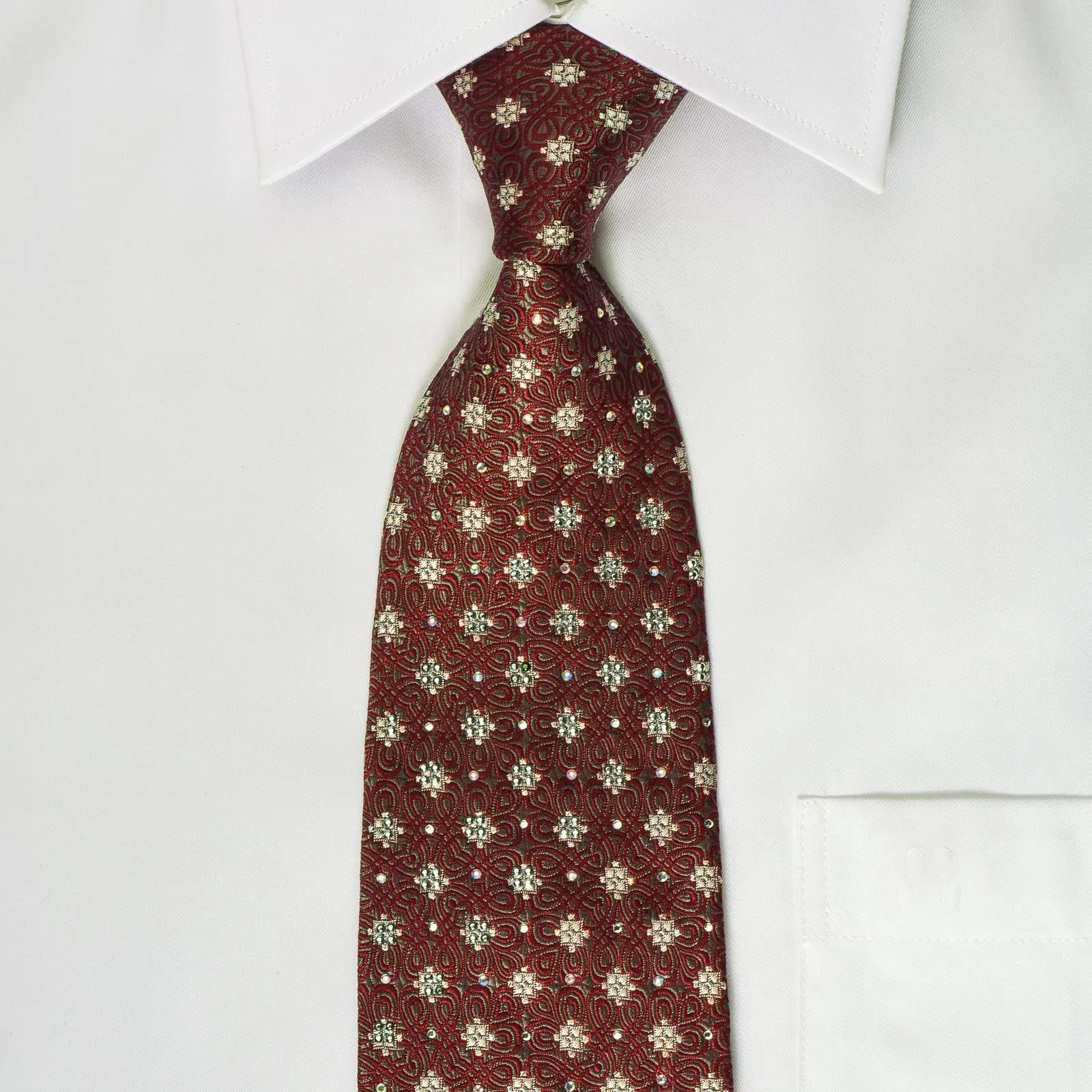 Premierlux Silk Necktie Silver Burgundy Knot With Silver Sparkles