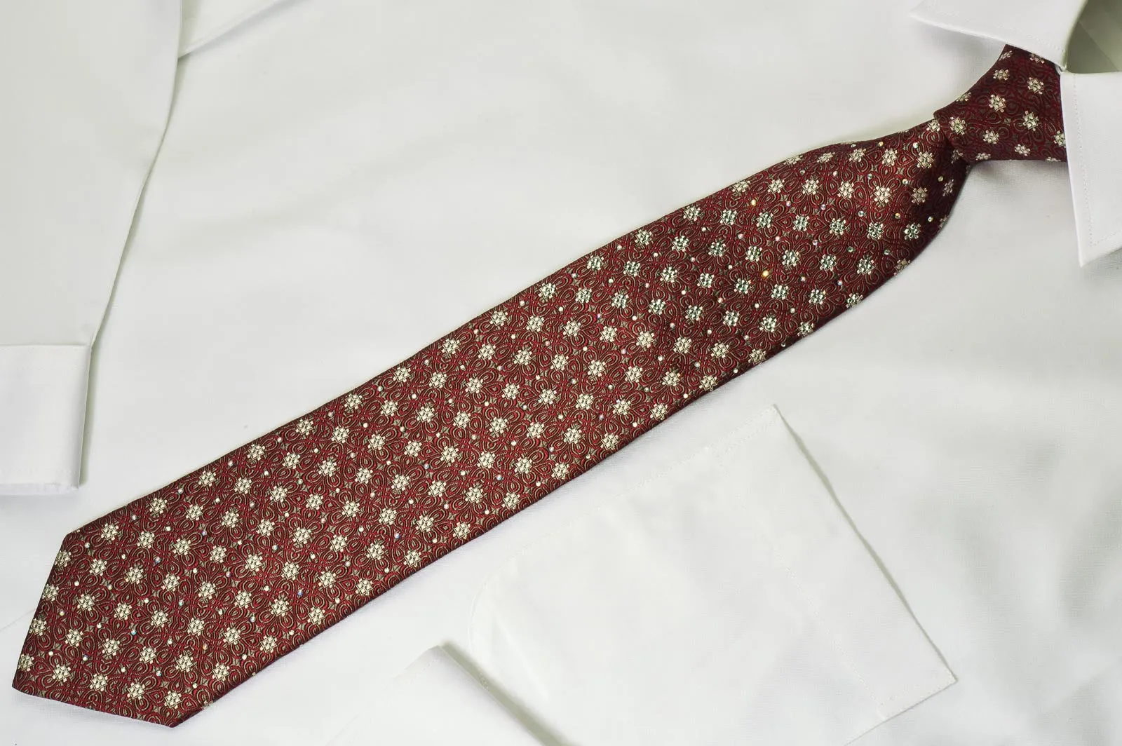 Premierlux Silk Necktie Silver Burgundy Knot With Silver Sparkles