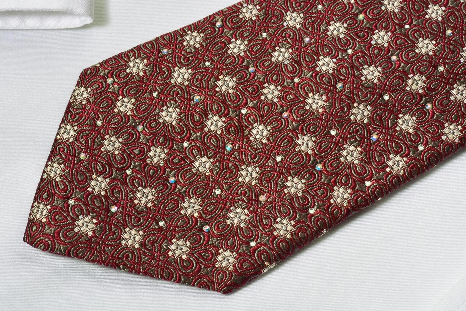 Premierlux Silk Necktie Silver Burgundy Knot With Silver Sparkles