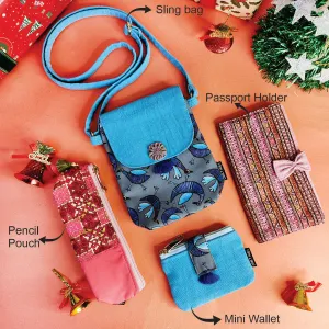 Pretty Pastel Combo- Sling, Mini Wallet, Passport Case, Pouch