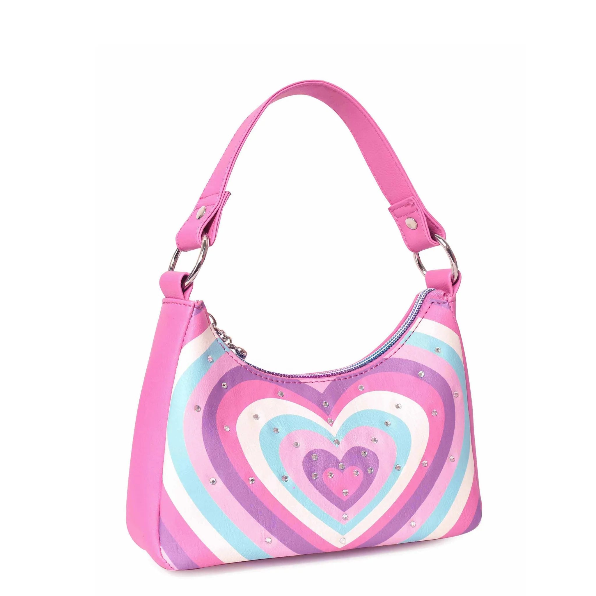 Rayed Heart Rhinestone Mini Crescent Bag