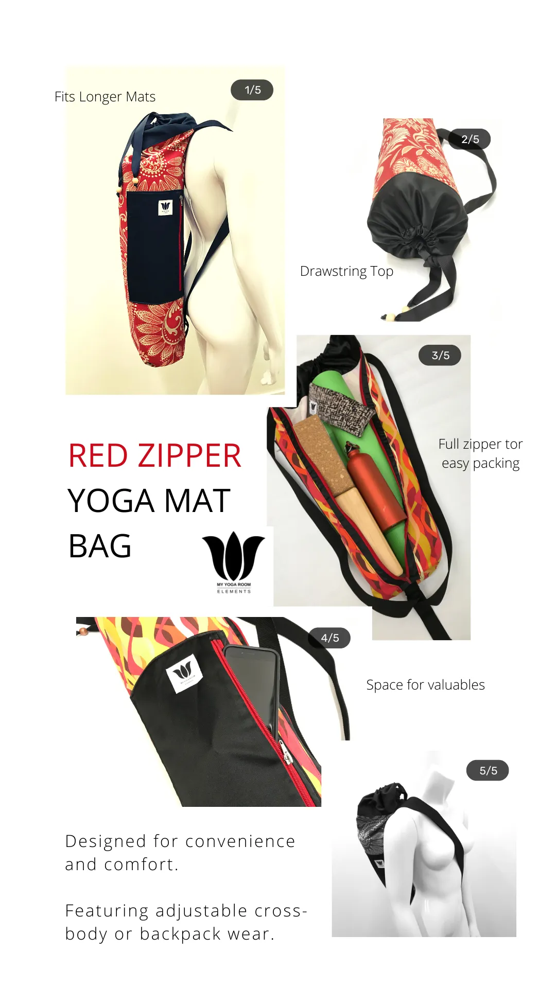 Red Zipper Yoga Mat Bag | Blue Mandala