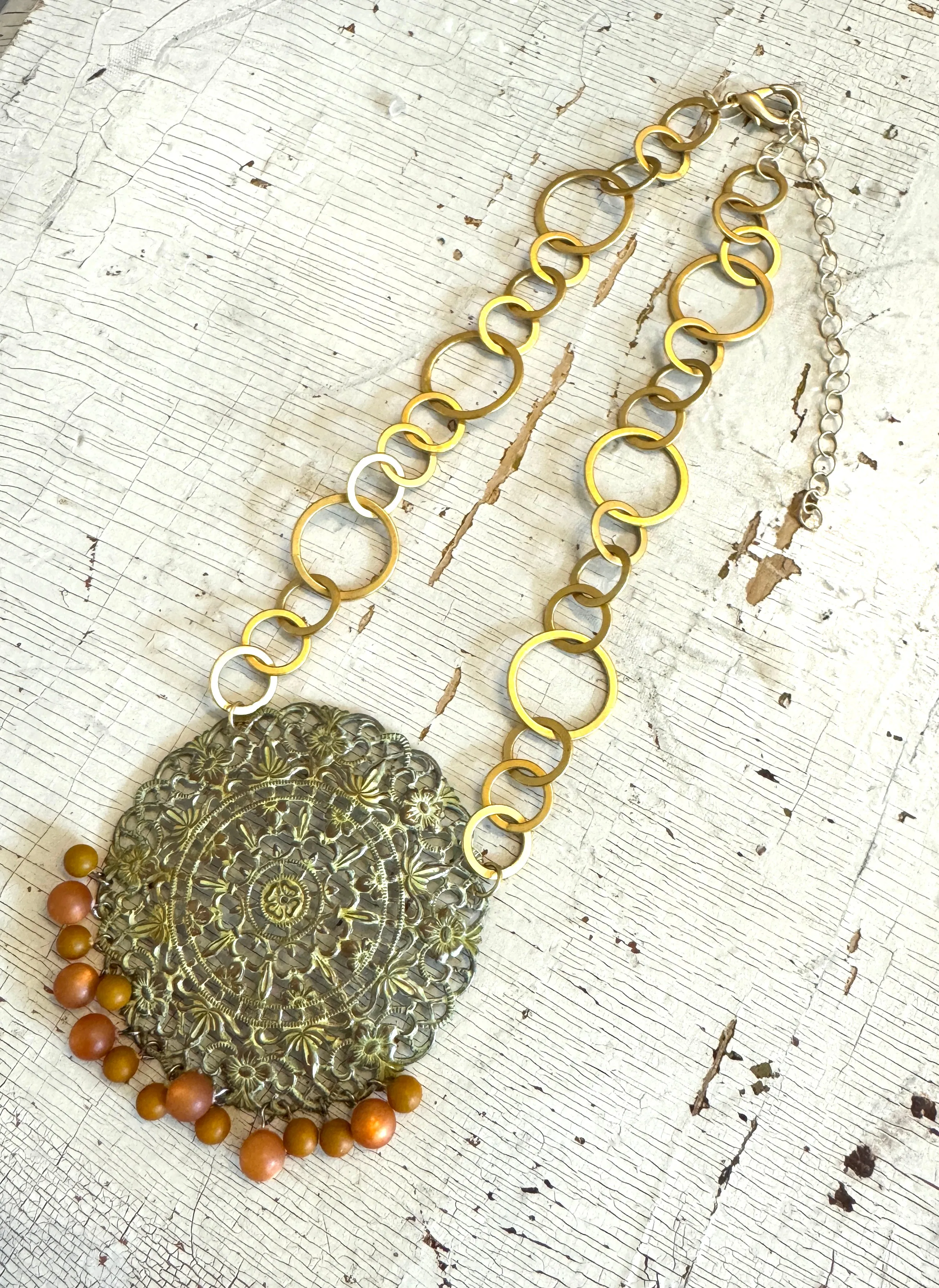 Regal Patina'ed Filigree Necklace