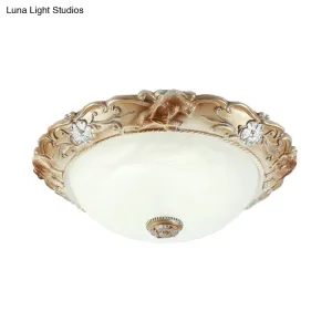 Rustic White Glass Bowl Flush Mount Light with Carved Edge - 2/3 Bulbs - 13"/17" Wide