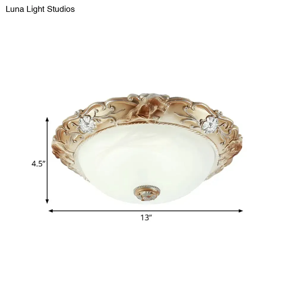 Rustic White Glass Bowl Flush Mount Light with Carved Edge - 2/3 Bulbs - 13"/17" Wide