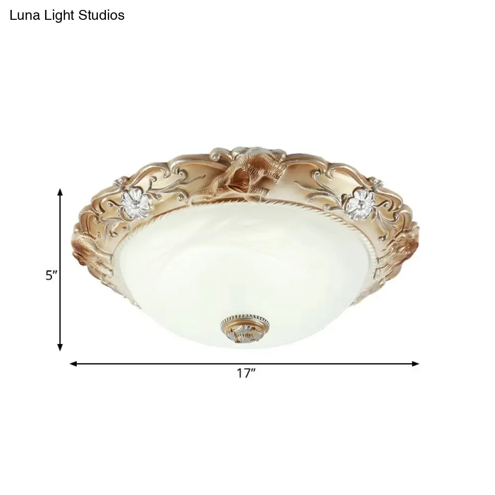 Rustic White Glass Bowl Flush Mount Light with Carved Edge - 2/3 Bulbs - 13"/17" Wide