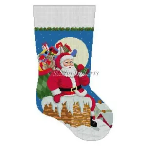 Santa Down the Chimney Stocking Canvas