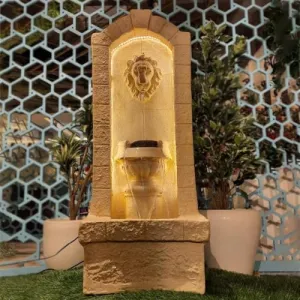 SEPBORN Lion Motif Outdoor Water Fountain, 3.5ft Height, Warm Lighting for Home Office Décor
