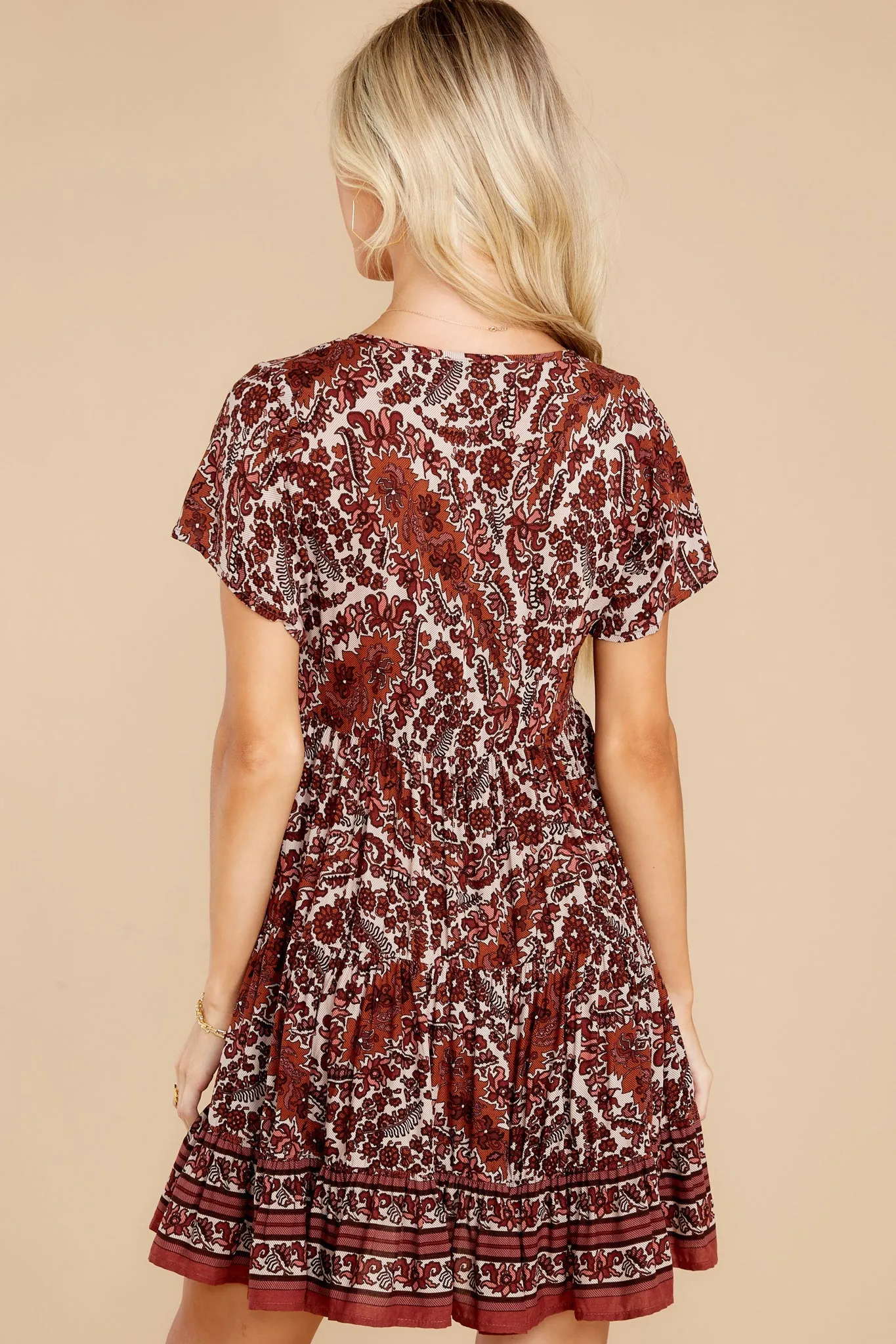 Shining Brilliance Dark Rust Print Dress