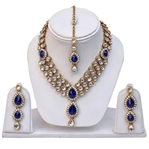 Shining Diva Blue Kundan Traditional Necklace Jewellery Set with Earrings for Women