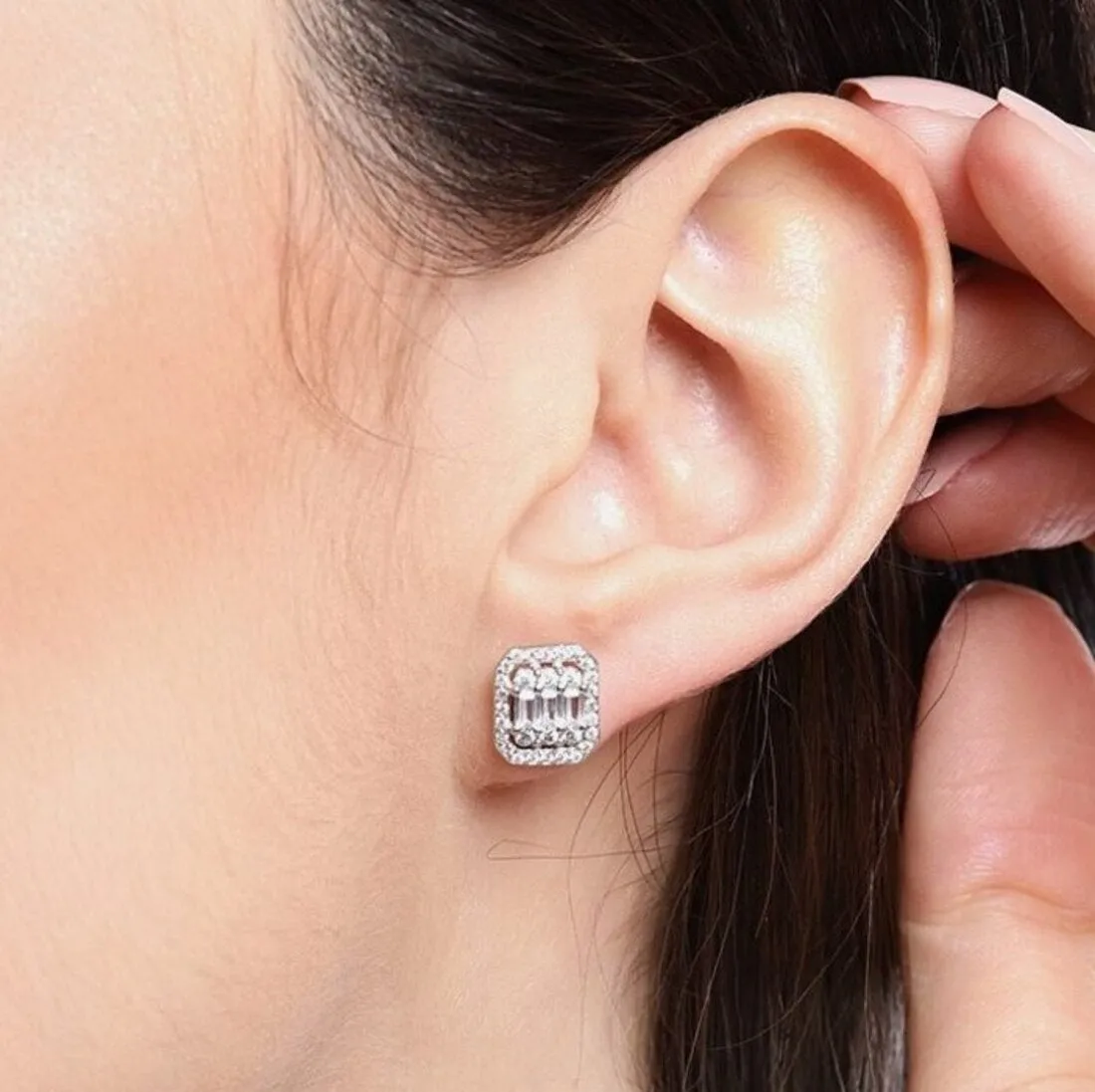 Shining Silver Baguette 925 Silver Earrings