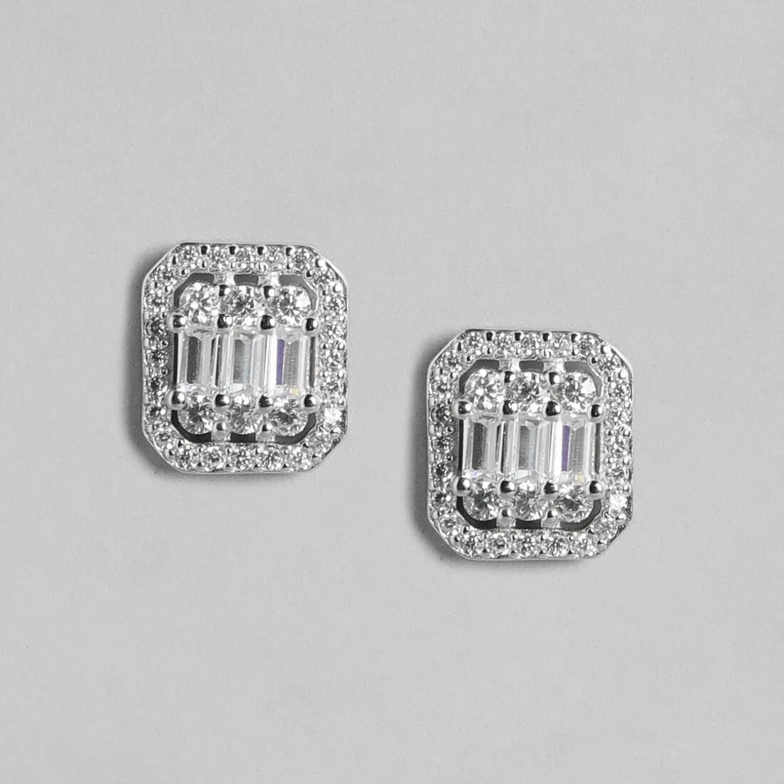 Shining Silver Baguette 925 Silver Earrings