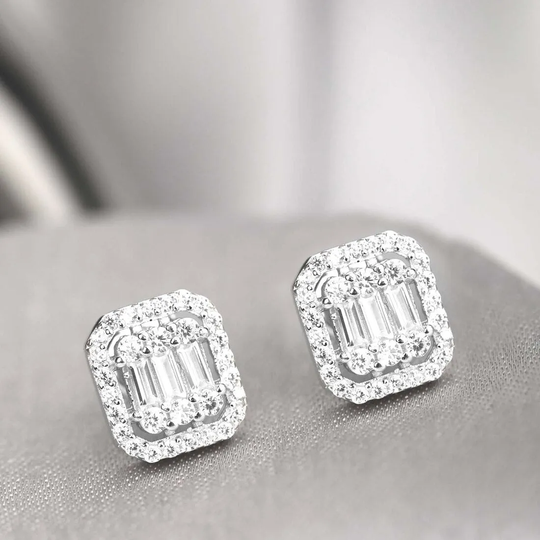 Shining Silver Baguette 925 Silver Earrings