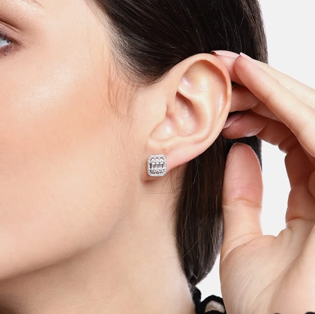 Shining Silver Baguette 925 Silver Earrings