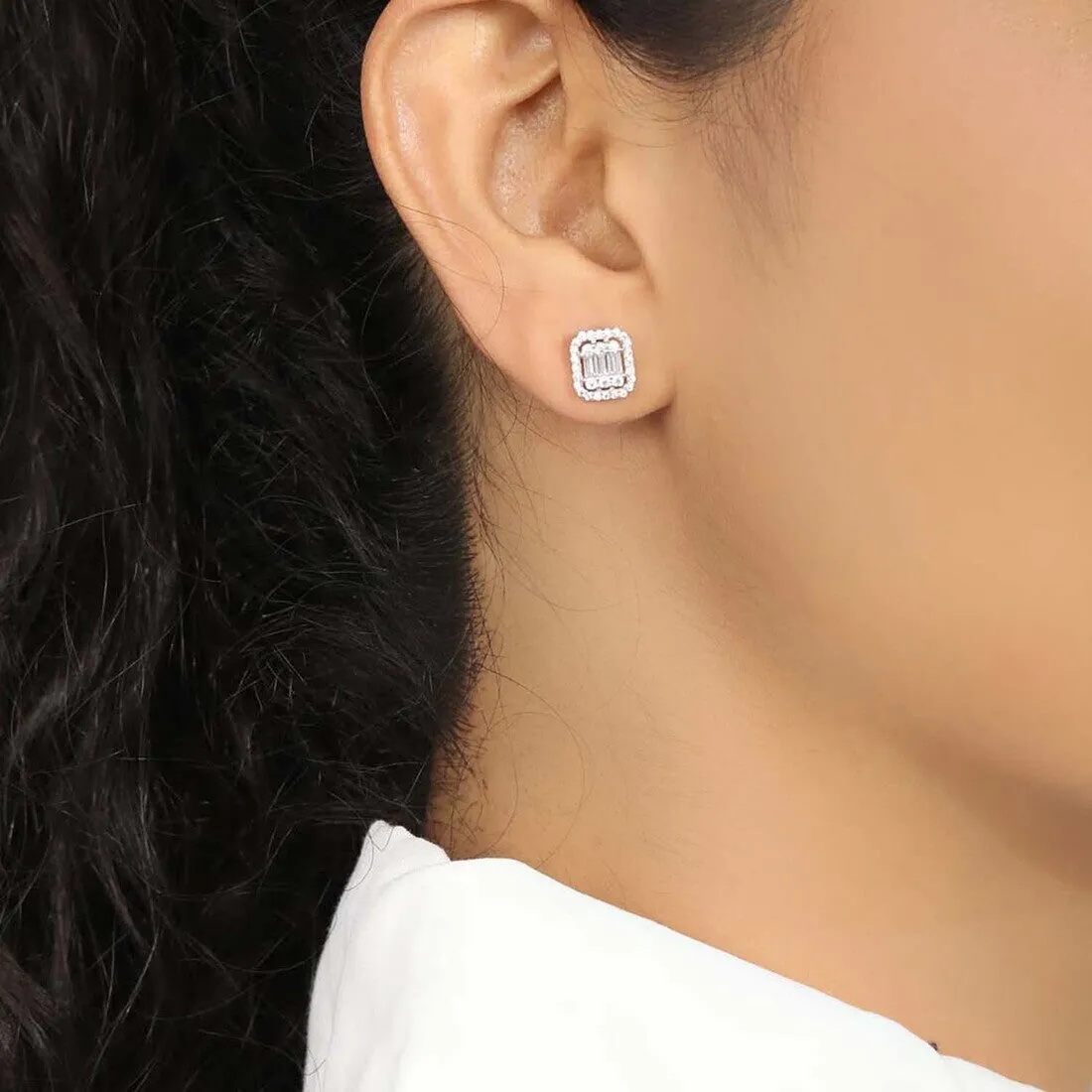 Shining Silver Baguette 925 Silver Earrings