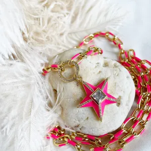 Shining Star - Neon Pink & Gold Necklace