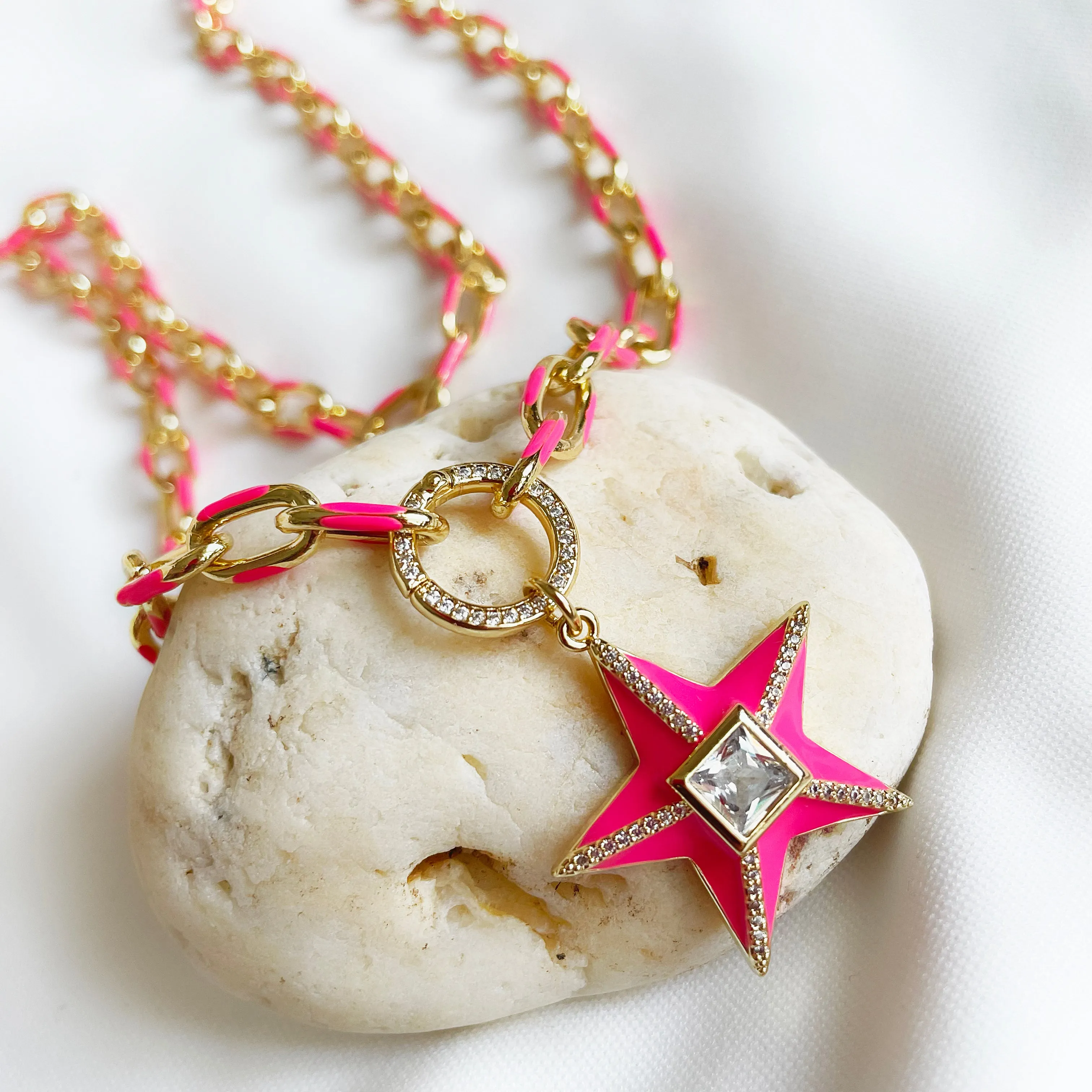 Shining Star - Neon Pink & Gold Necklace
