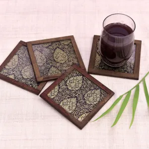Silk Coaster | Printed Design | Black | Set of 4