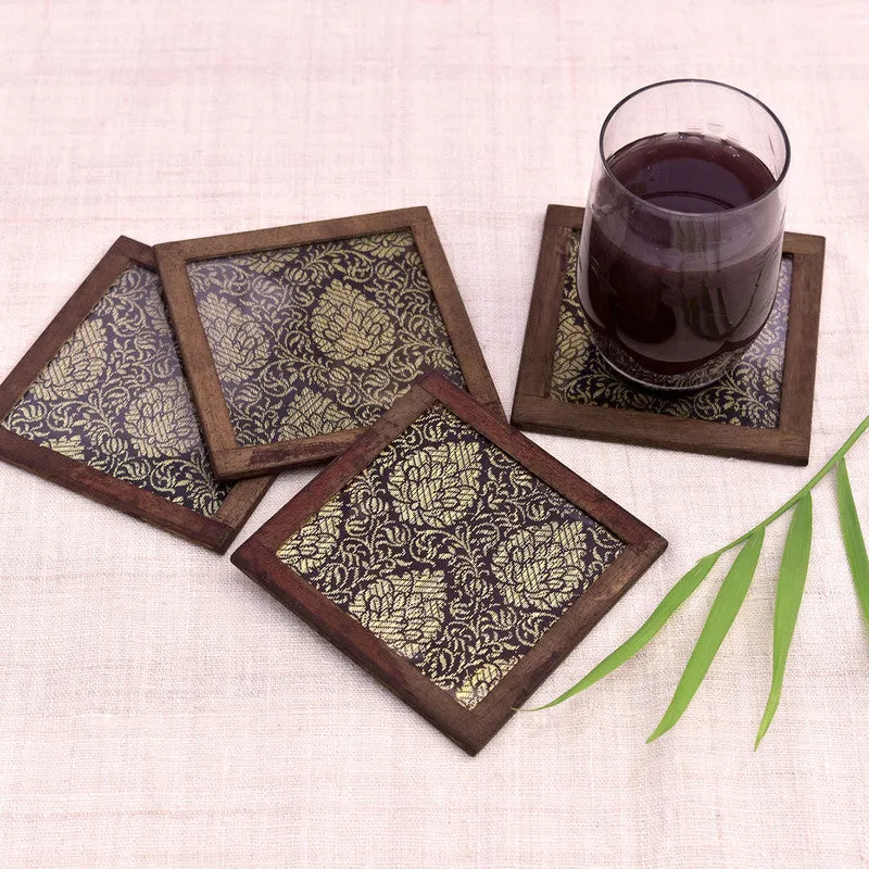 Silk Coaster | Printed Design | Black | Set of 4