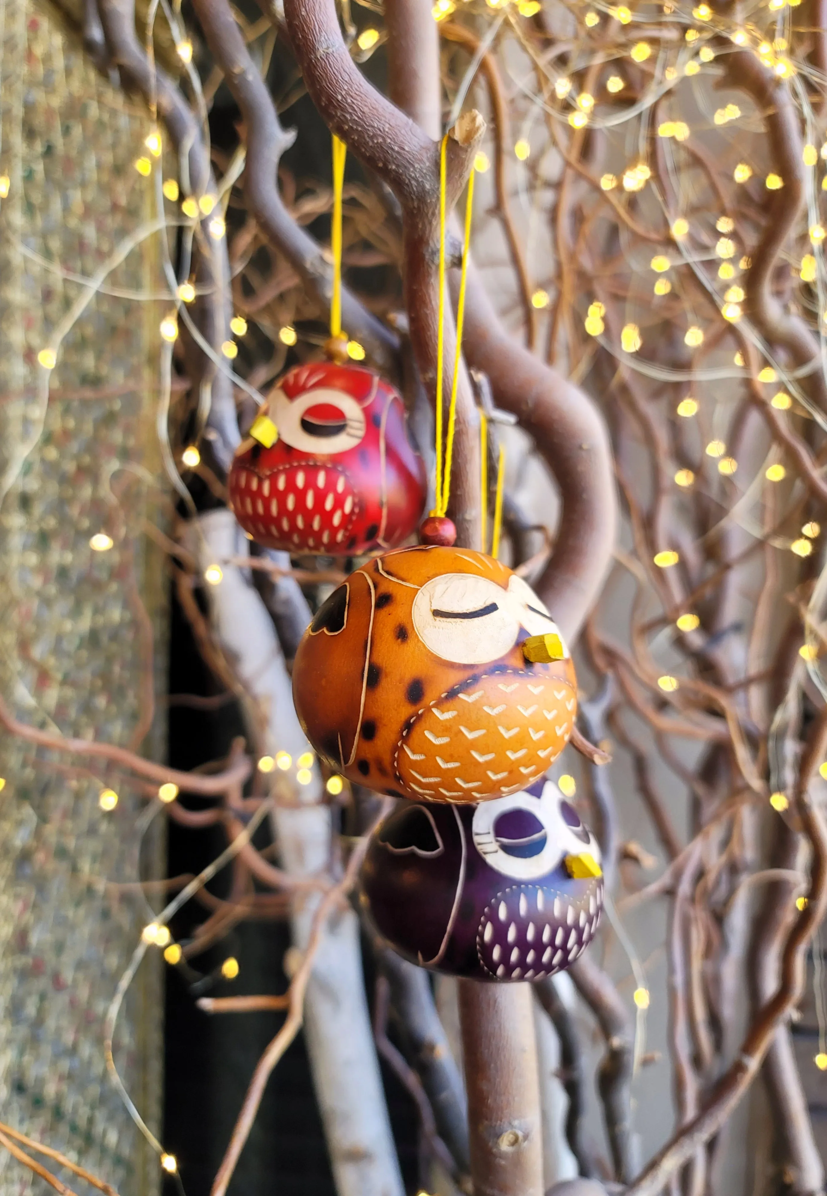 Sleepy Owl Gourd Ornament