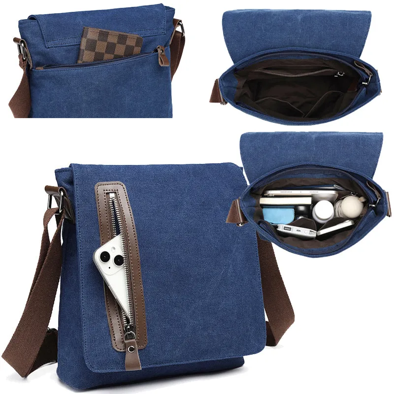 Small Canvas Crossbody Satchel Bag for Men Casual Messenger Bag