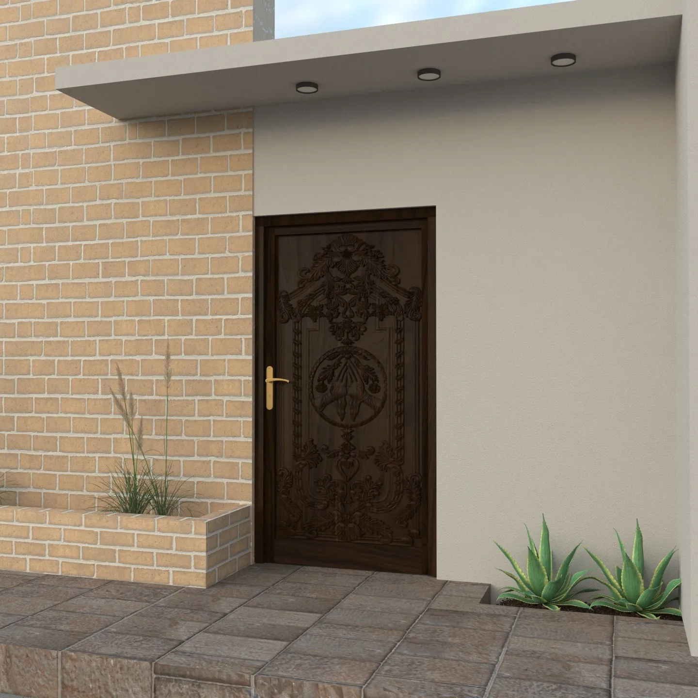 Solid Teak carved Namaste sign door with choukat