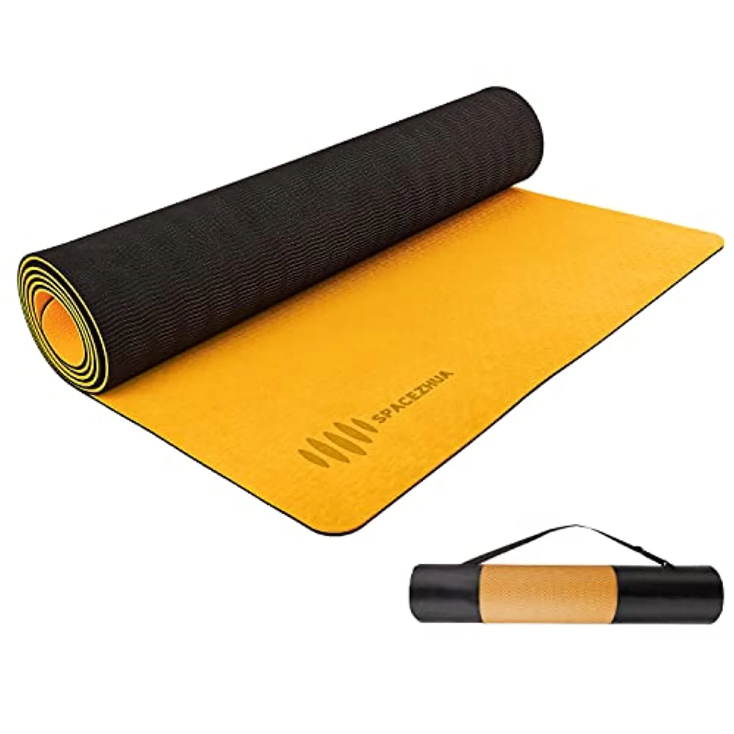 SPACEZHUA TPE Yoga Mat - Non Slip Fitness Mat w/Alignment Marks & Carrying Straps, Double-Sided Workout Equipment for Women Men Kids, Exercise Mats Stretching for Yoga, Pilates Floor and Home Workouts