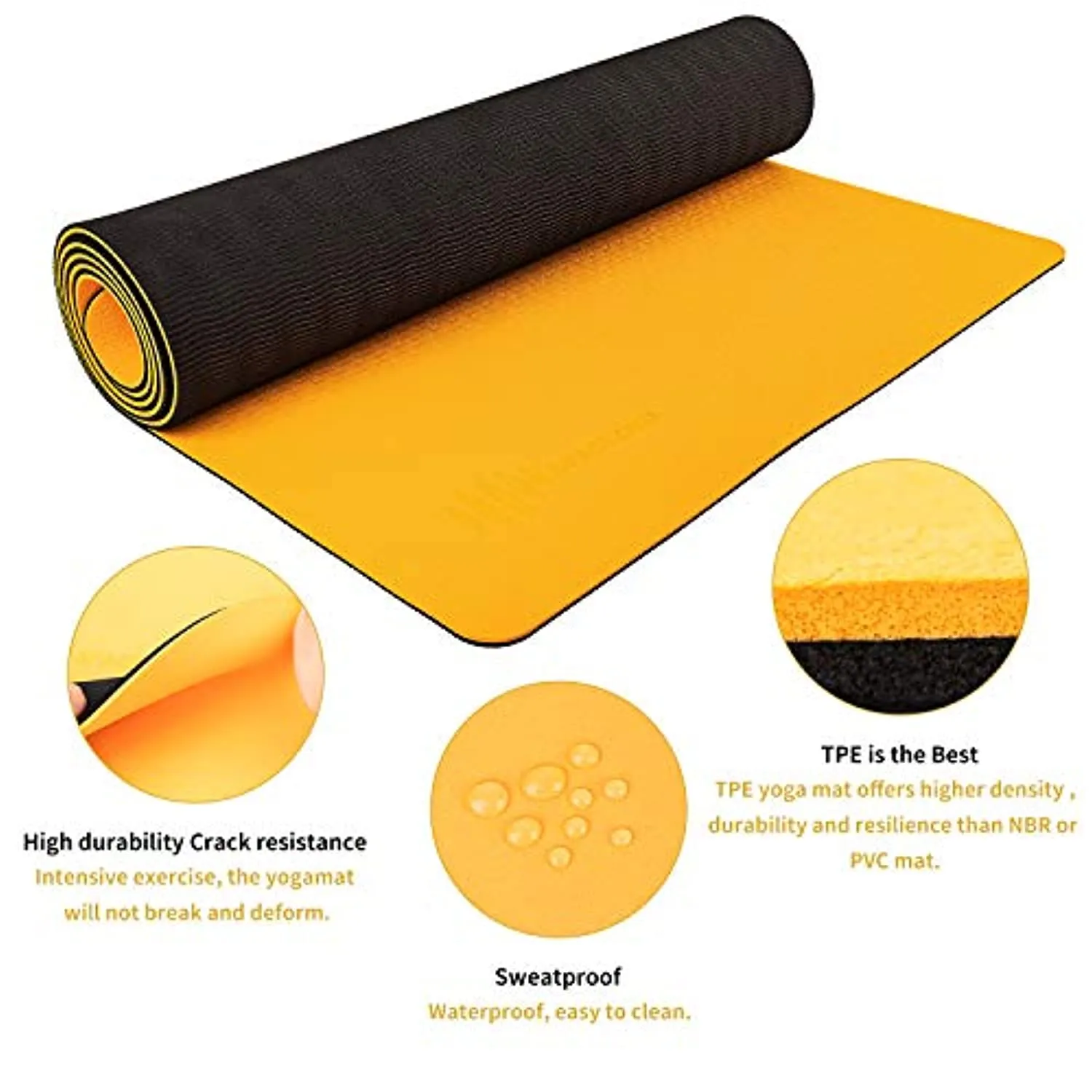 SPACEZHUA TPE Yoga Mat - Non Slip Fitness Mat w/Alignment Marks & Carrying Straps, Double-Sided Workout Equipment for Women Men Kids, Exercise Mats Stretching for Yoga, Pilates Floor and Home Workouts